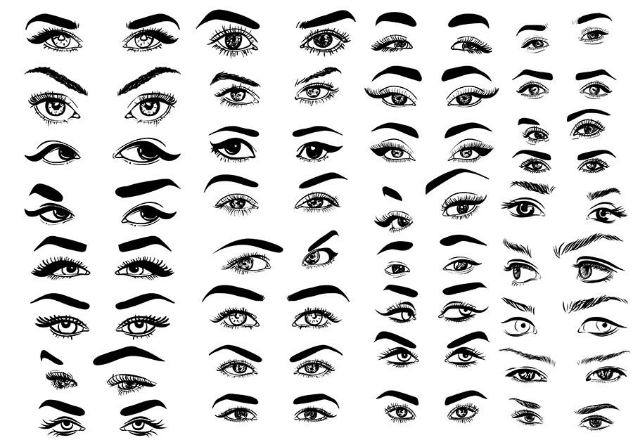 Female woman eyes and brows image collection set